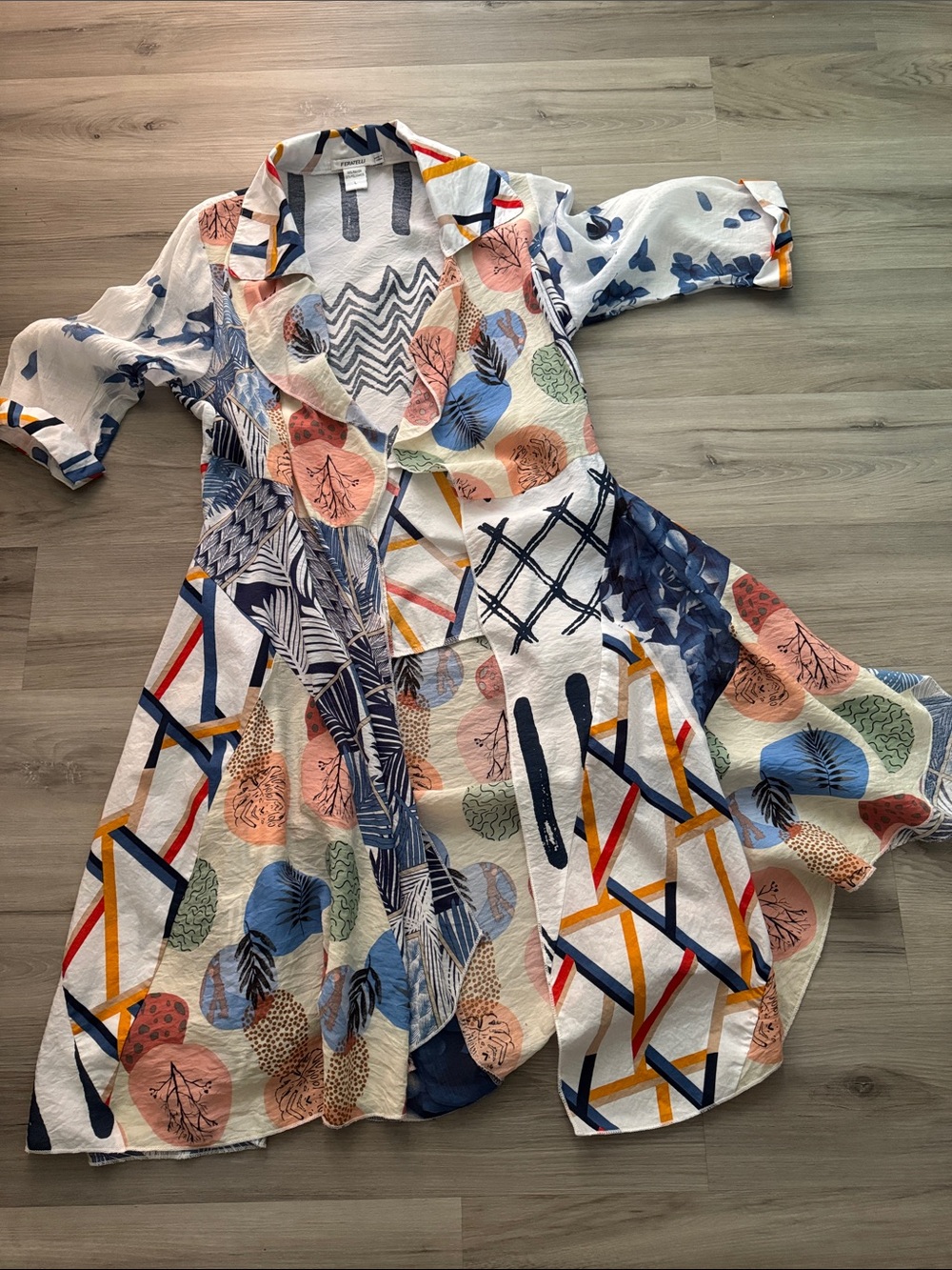Printed Midi Ruffle-Front Tunic/dress in Multicolor